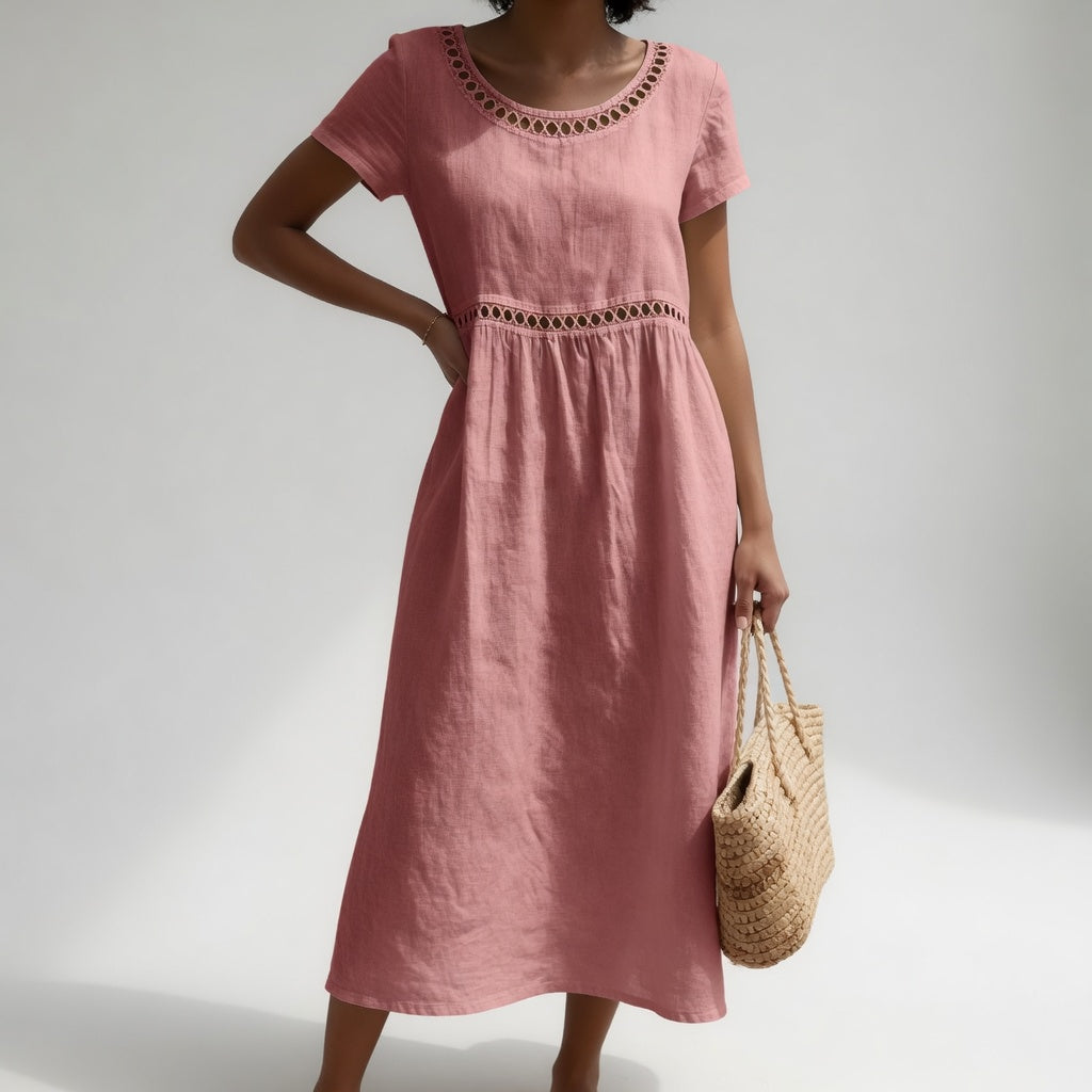 Tosca | Vestito midi 100% cotone ricamato dolce femminilità