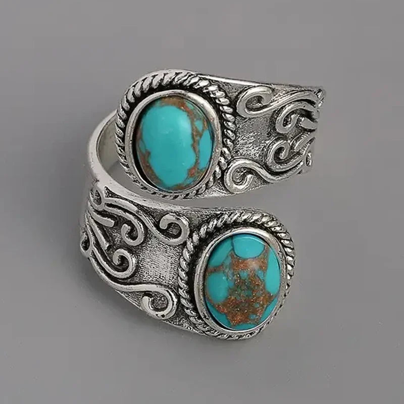 Calista™ - Anello Avvolgente in Argento con Doppio Turchese