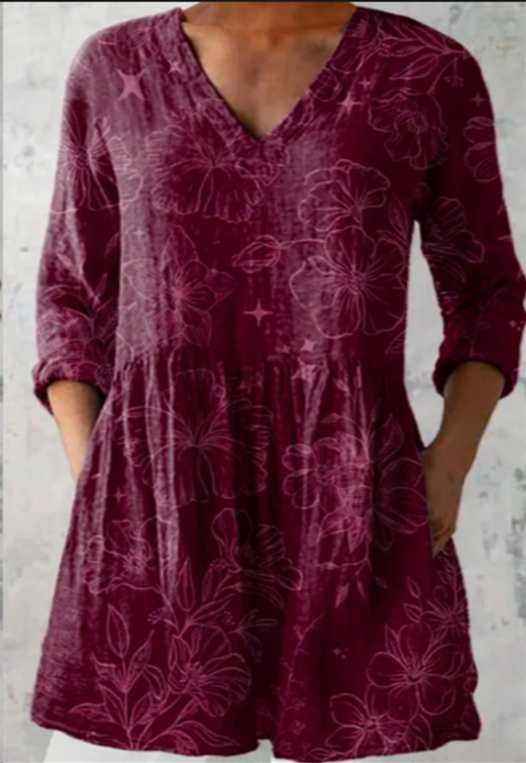 Blusa Lunga con Scollatura a V