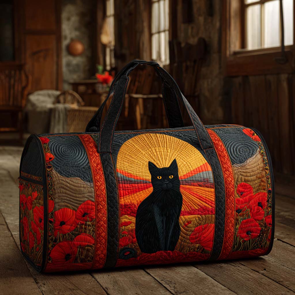 Borsa Duffle Trapuntata con Gatto al Tramonto