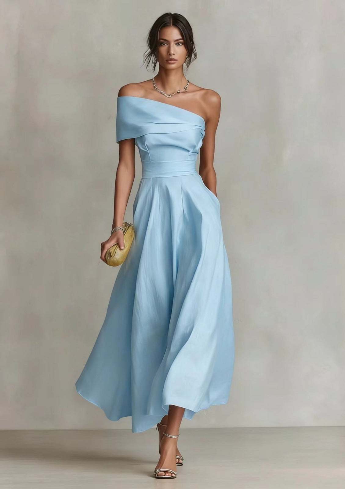 Serena | Abito midi monospalla