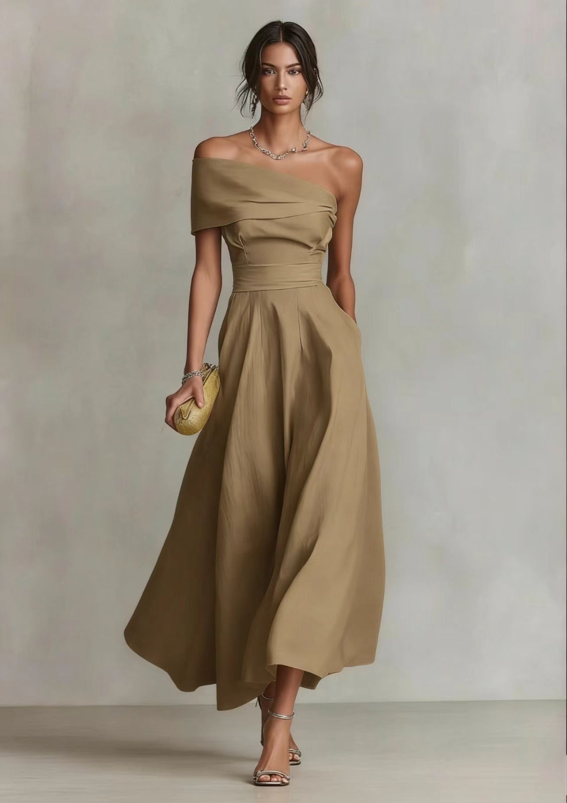 Serena | Abito midi monospalla