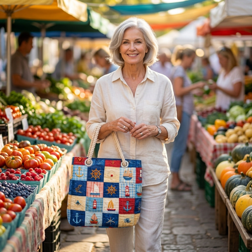 Borsa da Spiaggia - Patchwork Marino