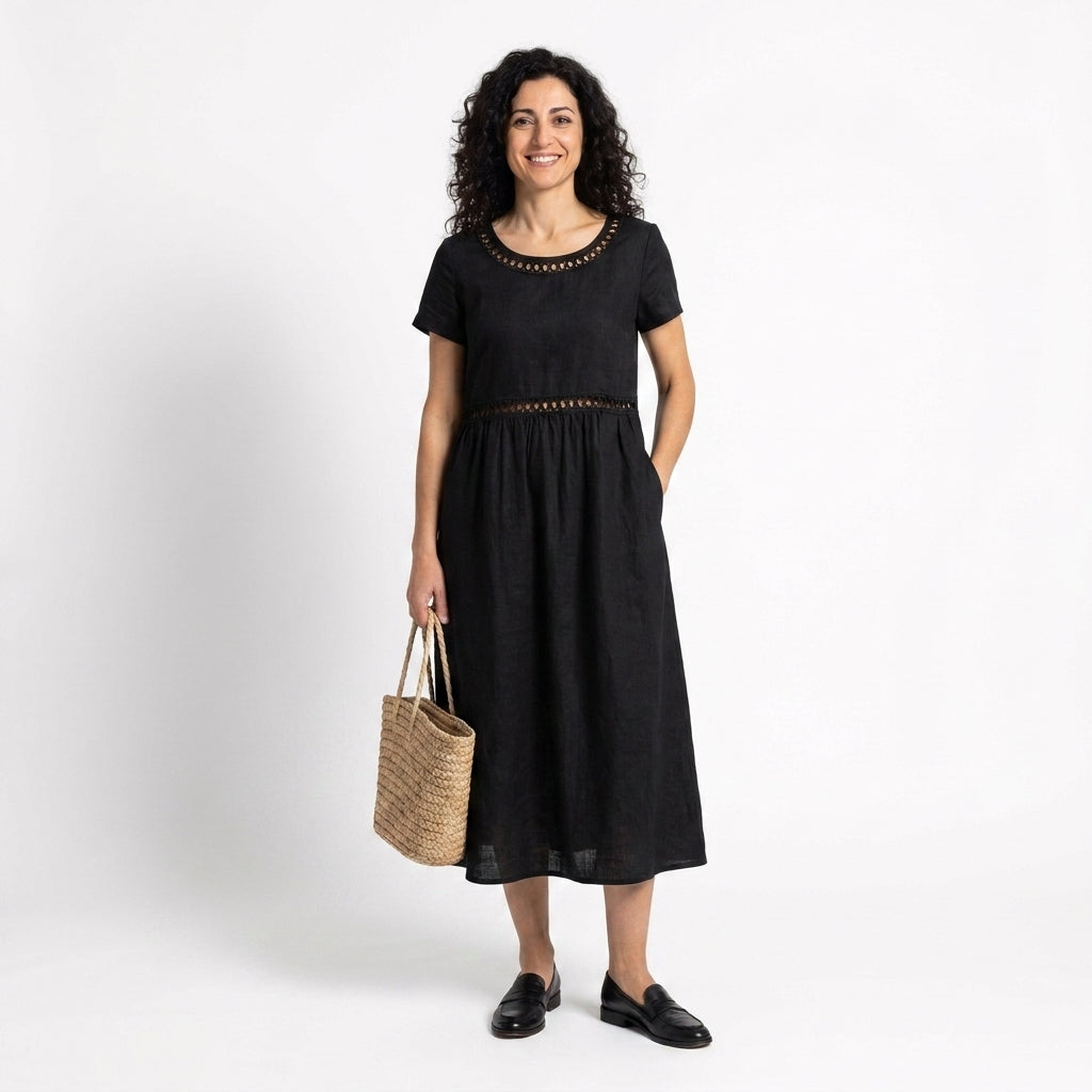 Tosca | Vestito midi 100% cotone ricamato dolce femminilità