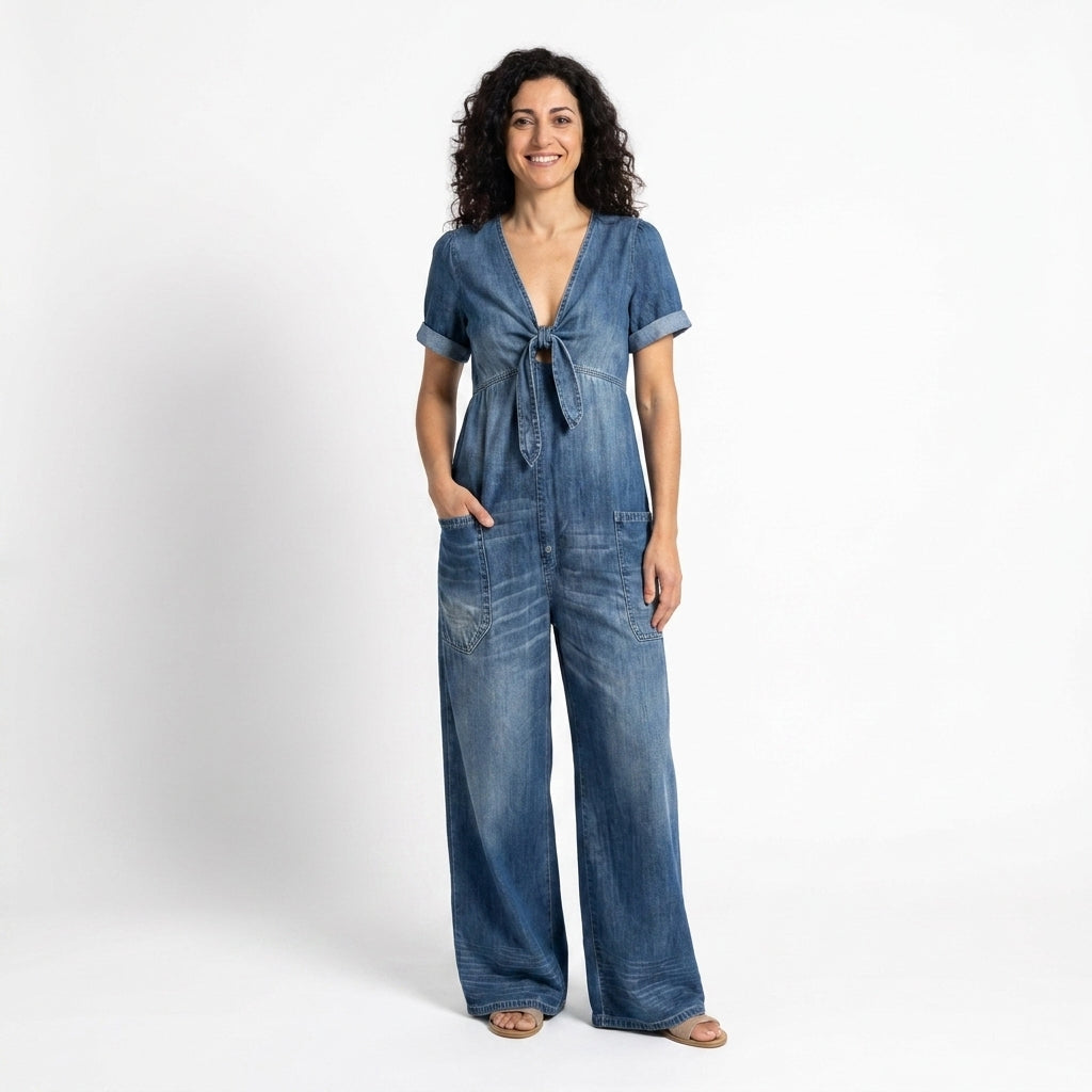 Ilaria | Tuta di jeans a maniche corte