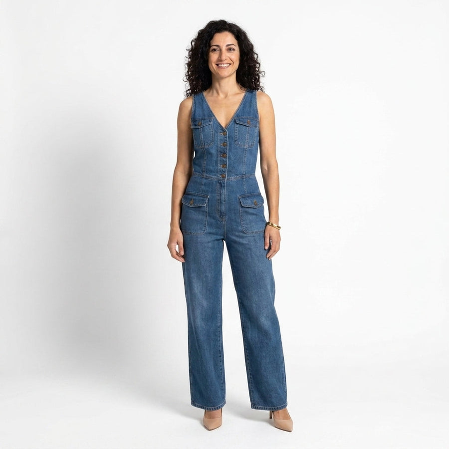 Mia | Tuta di jeans senza maniche con scollo a V