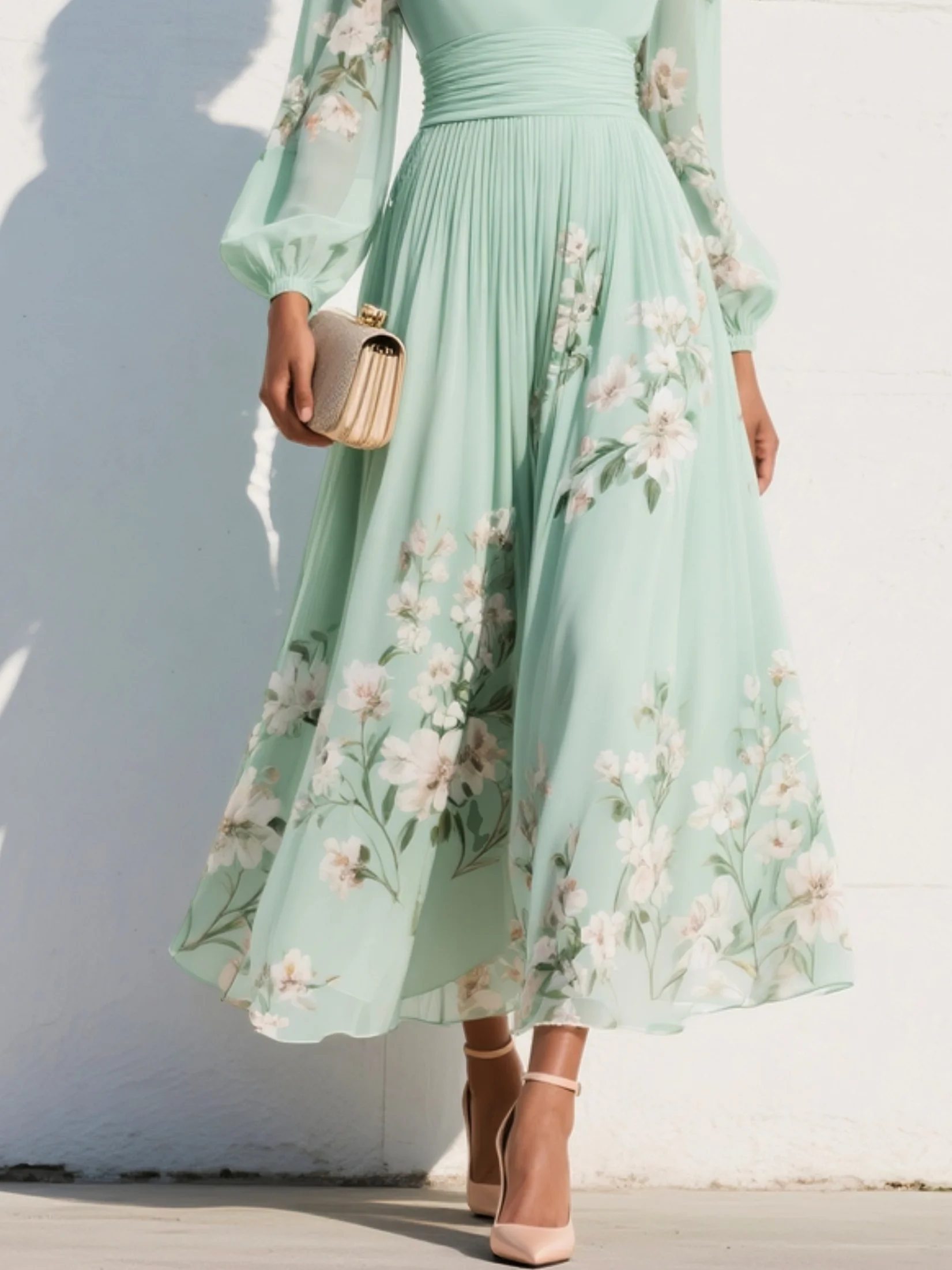 Cisella | Abito Midi Verde Chiaro Floreale