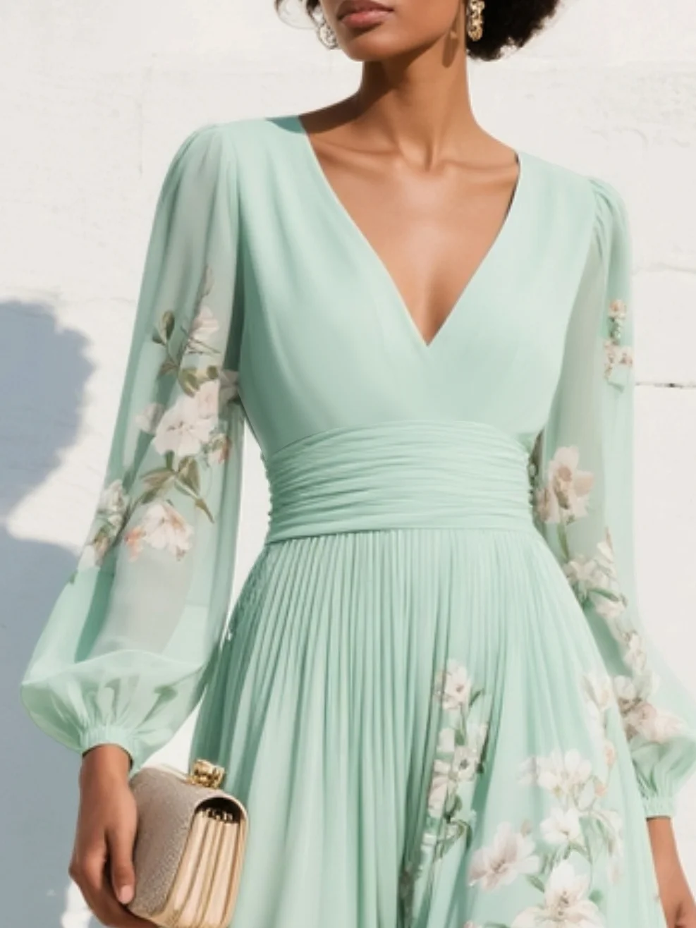 Cisella | Abito Midi Verde Chiaro Floreale
