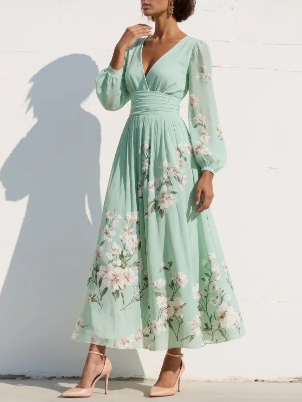 Cisella | Abito Midi Verde Chiaro Floreale