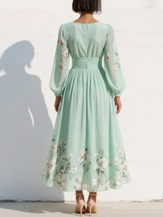Cisella | Abito Midi Verde Chiaro Floreale