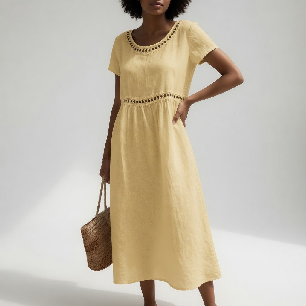 Tosca | Vestito midi 100% cotone ricamato dolce femminilità