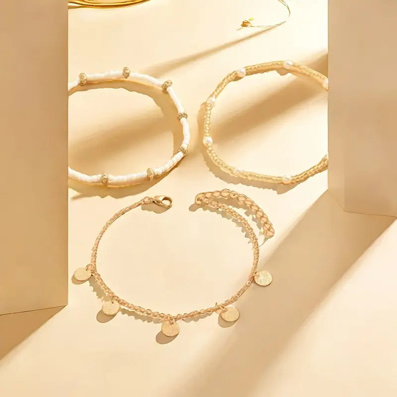 Set di 3 cavigliere a strati Coastal Charm | Oro