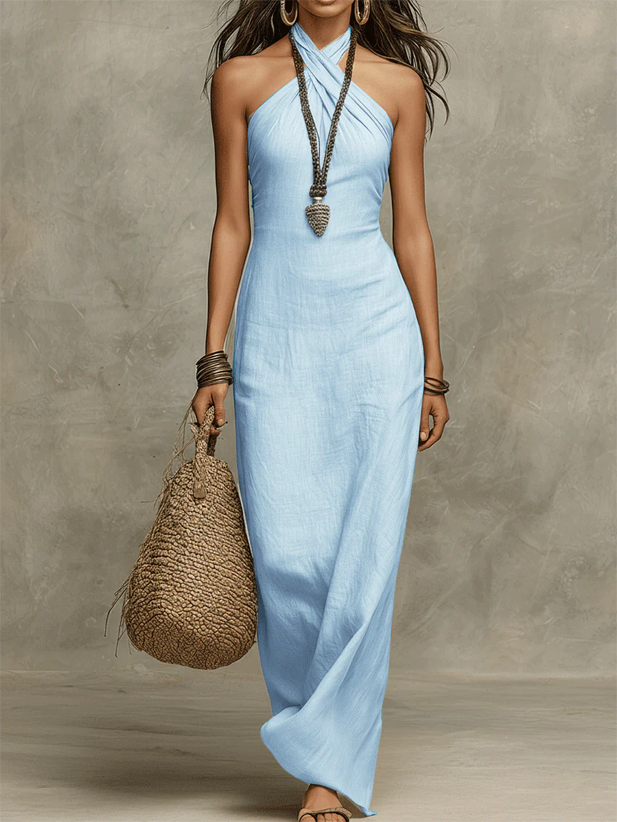 Aurelia | Abito lungo con scollo halter incrociato
