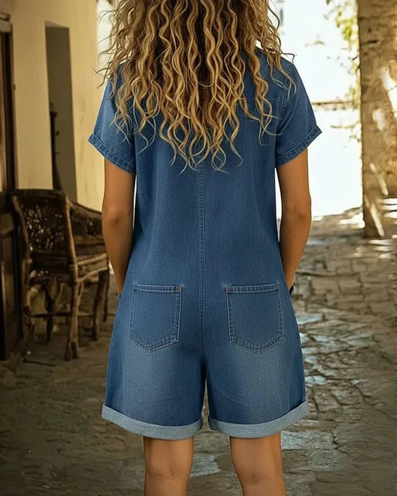 Paola | Tuta di jeans con bottoni frontali