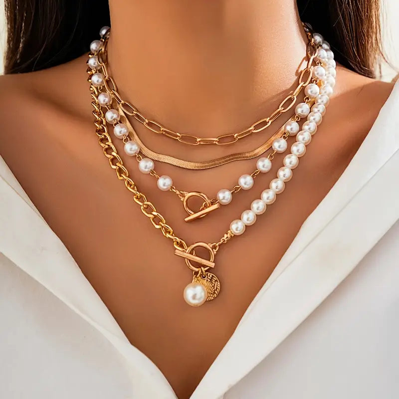 Set di collana vintage con perla e catena a serpente | Oro