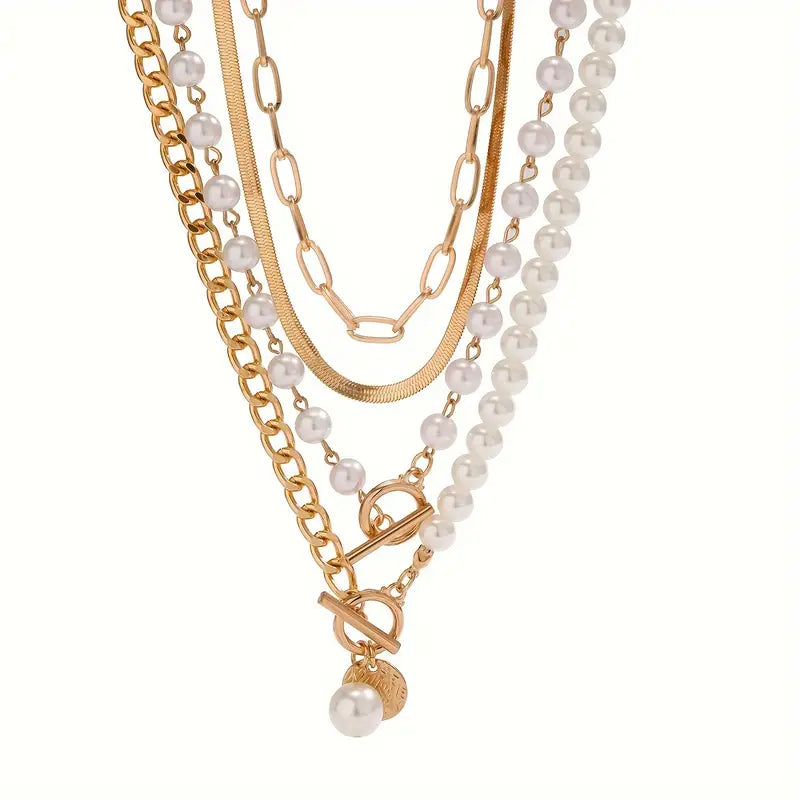 Set di collana vintage con perla e catena a serpente | Oro