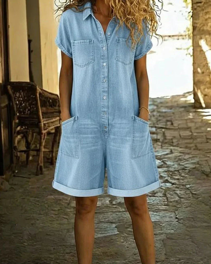Paola | Tuta di jeans con bottoni frontali