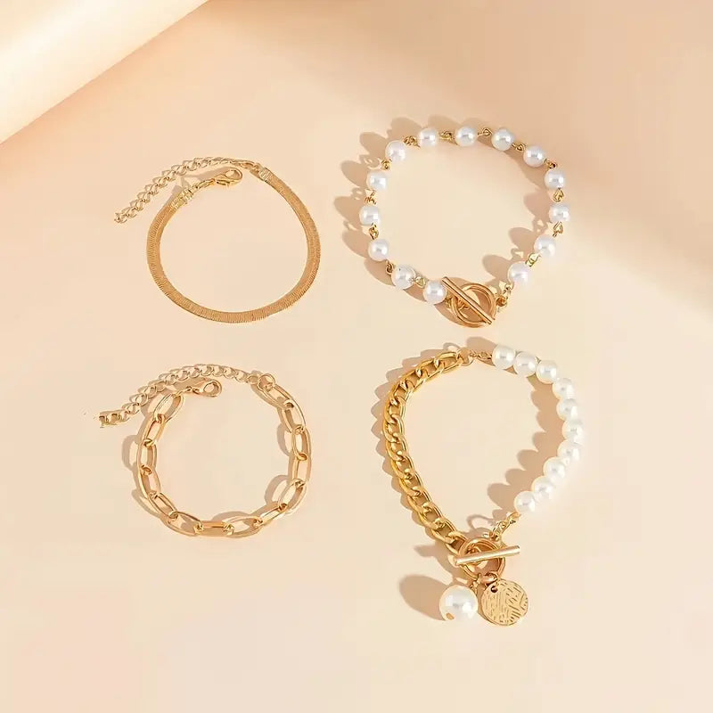 Set di Bracciali di Perle a Strati di Lusso