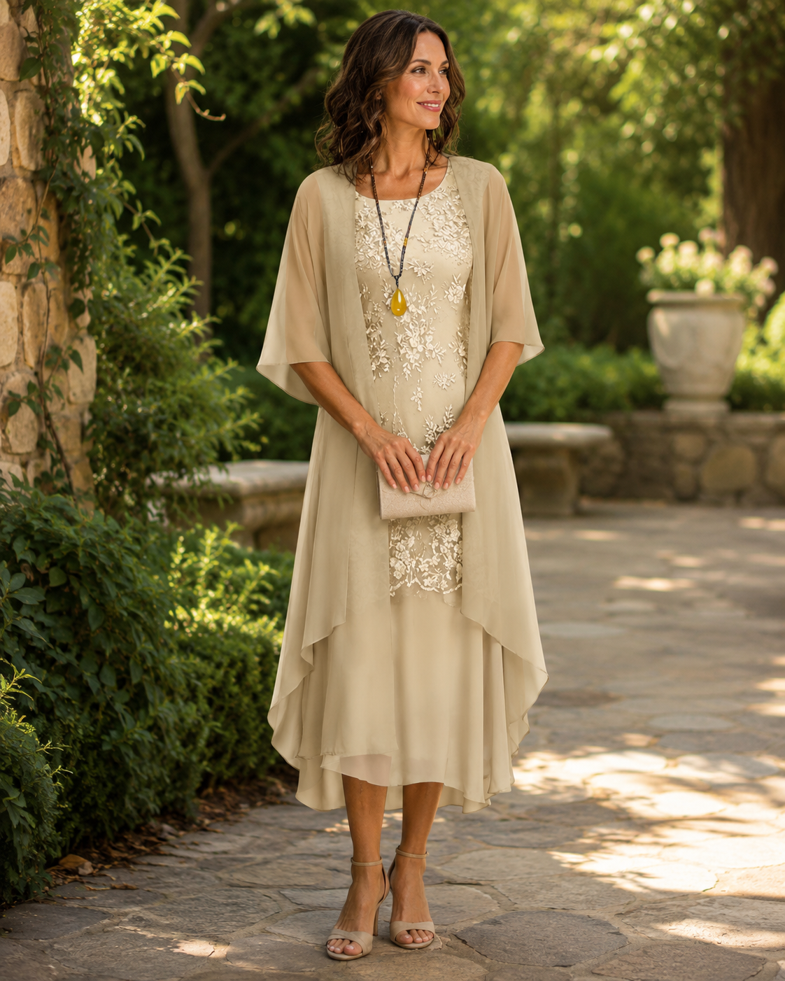 Elegante Abito Due Pezzi in Chiffon