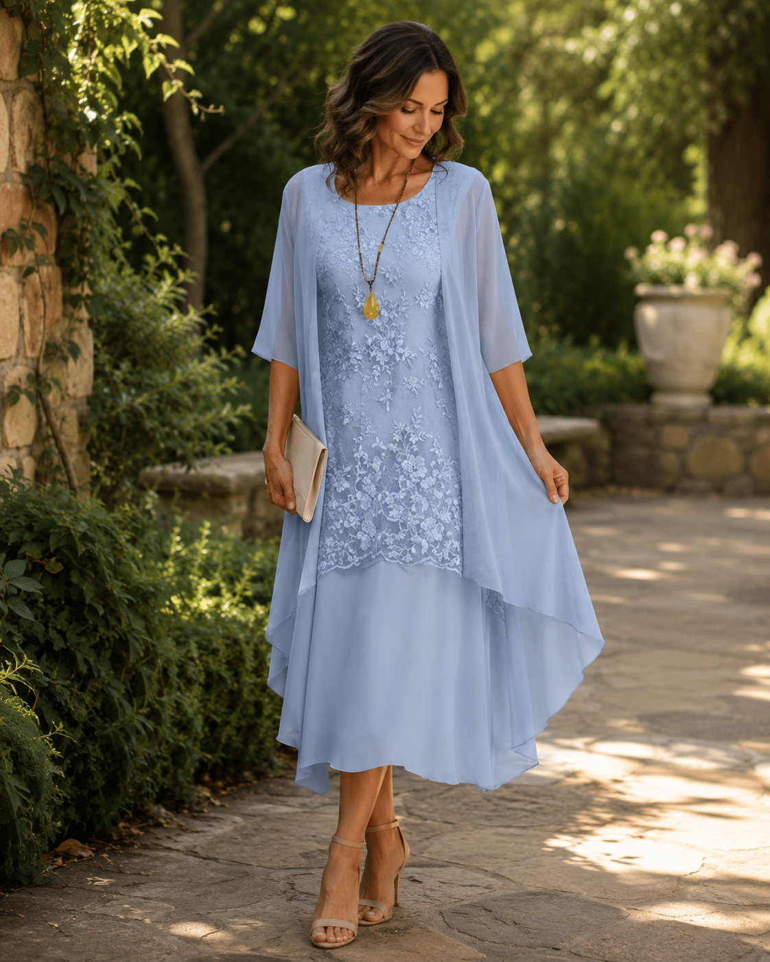 Elegante Abito Due Pezzi in Chiffon