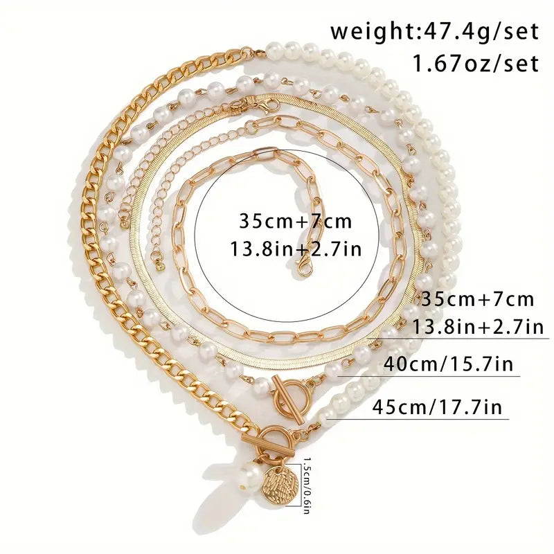 Set di collana vintage con perla e catena a serpente | Oro