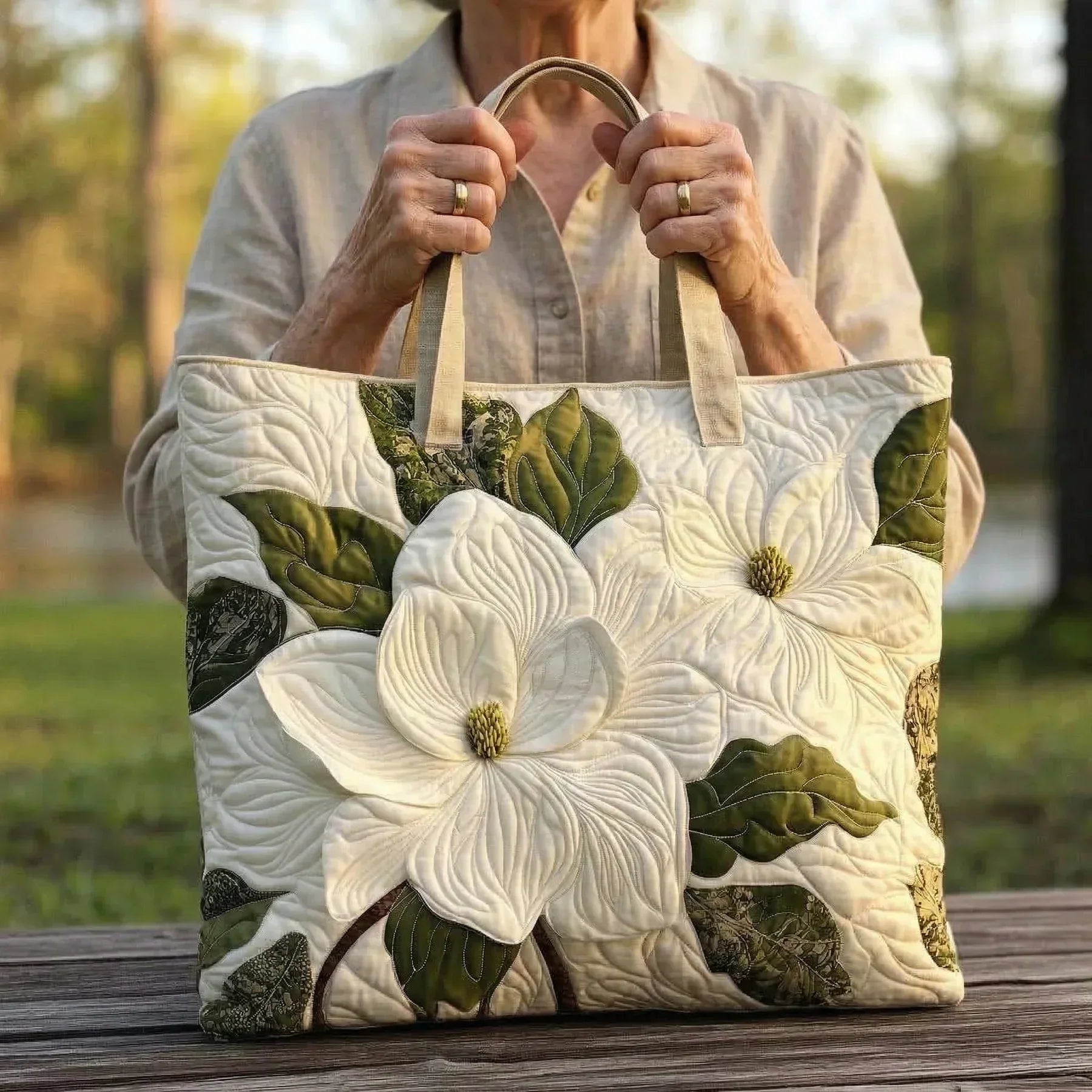 Borsa Artigianale Imbottita - Lirii Bianchi Eleganti