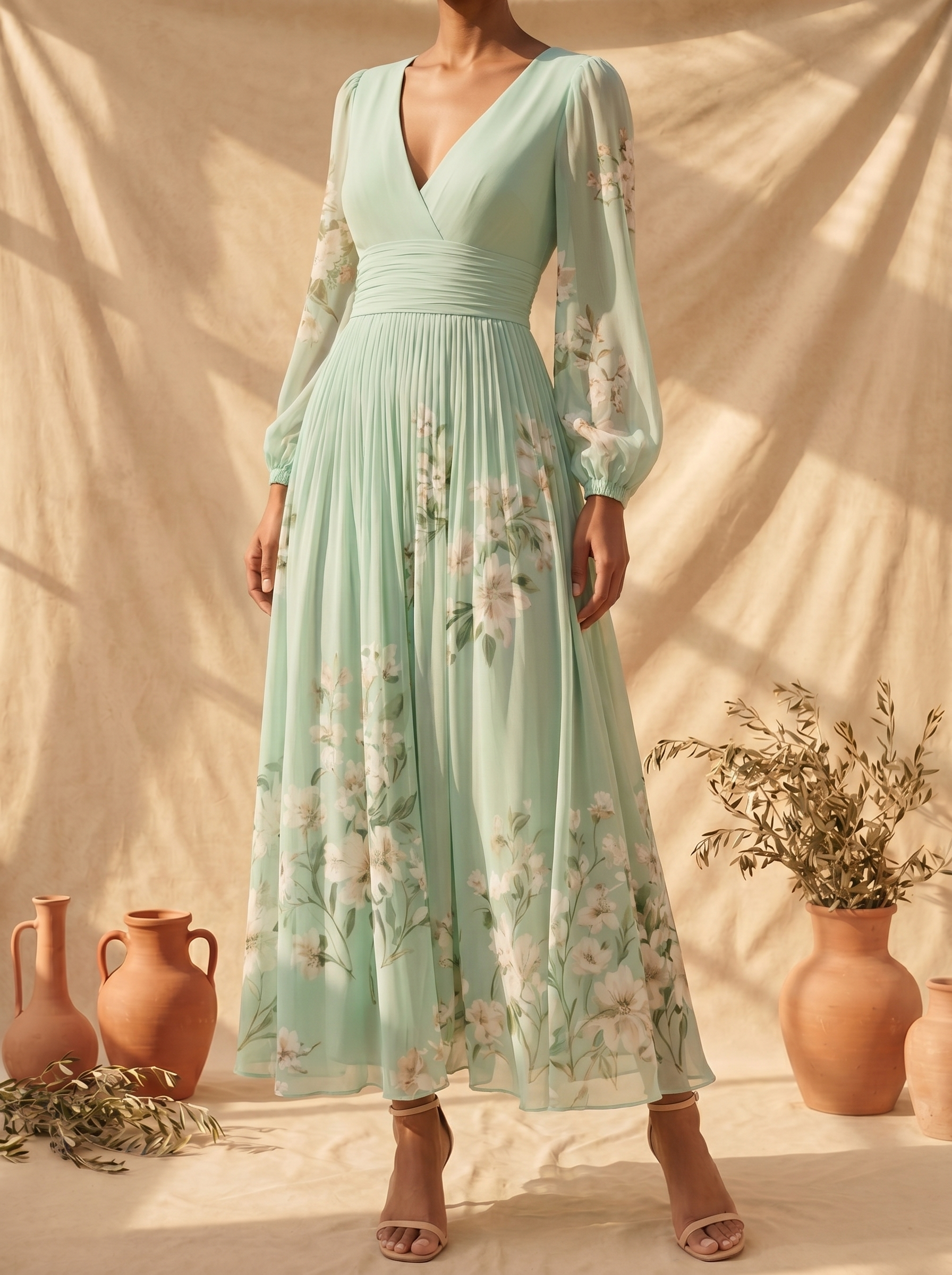 Cisella | Abito Midi Verde Chiaro Floreale