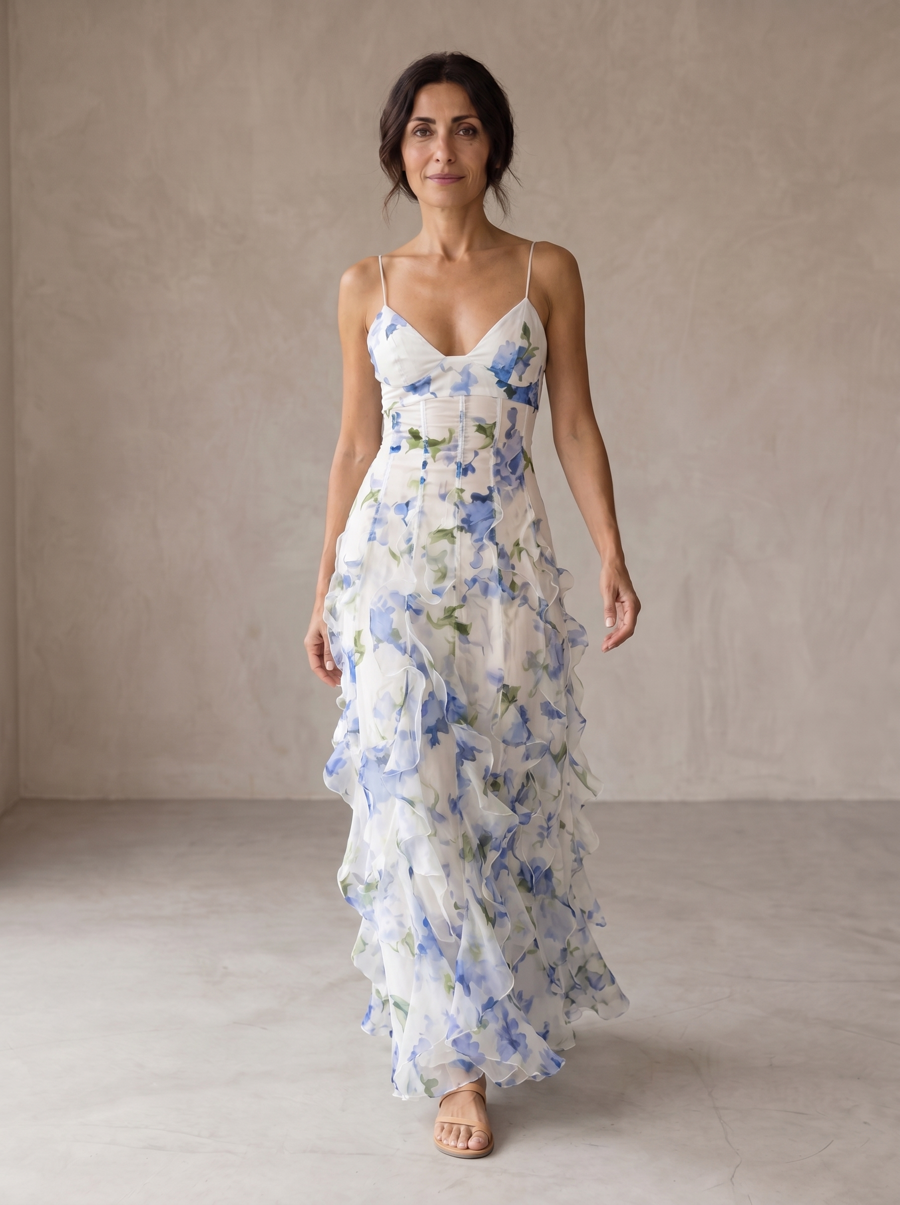 Uri | Abito Midi Floreale con Arricciature