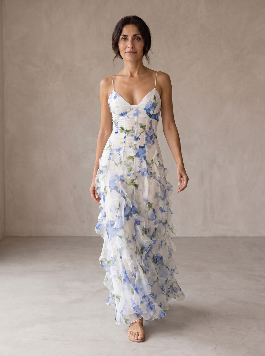 Uri | Abito Midi Floreale con Arricciature