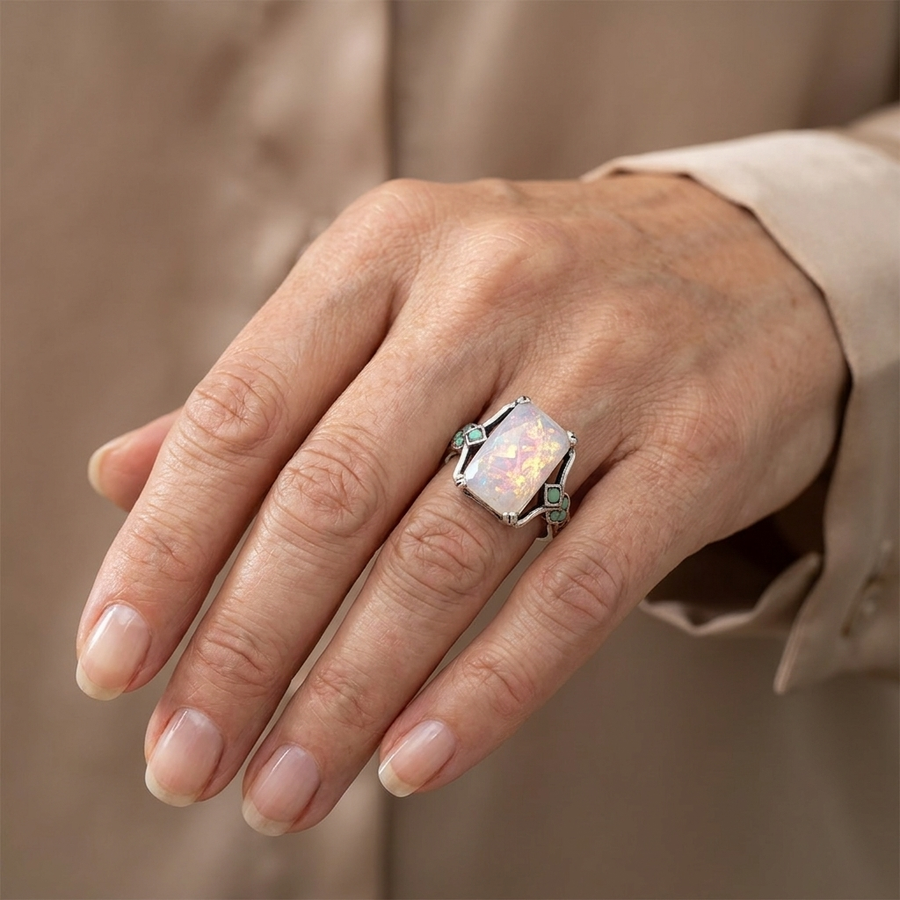 Anello in Argento con Opale Bianco Vintage
