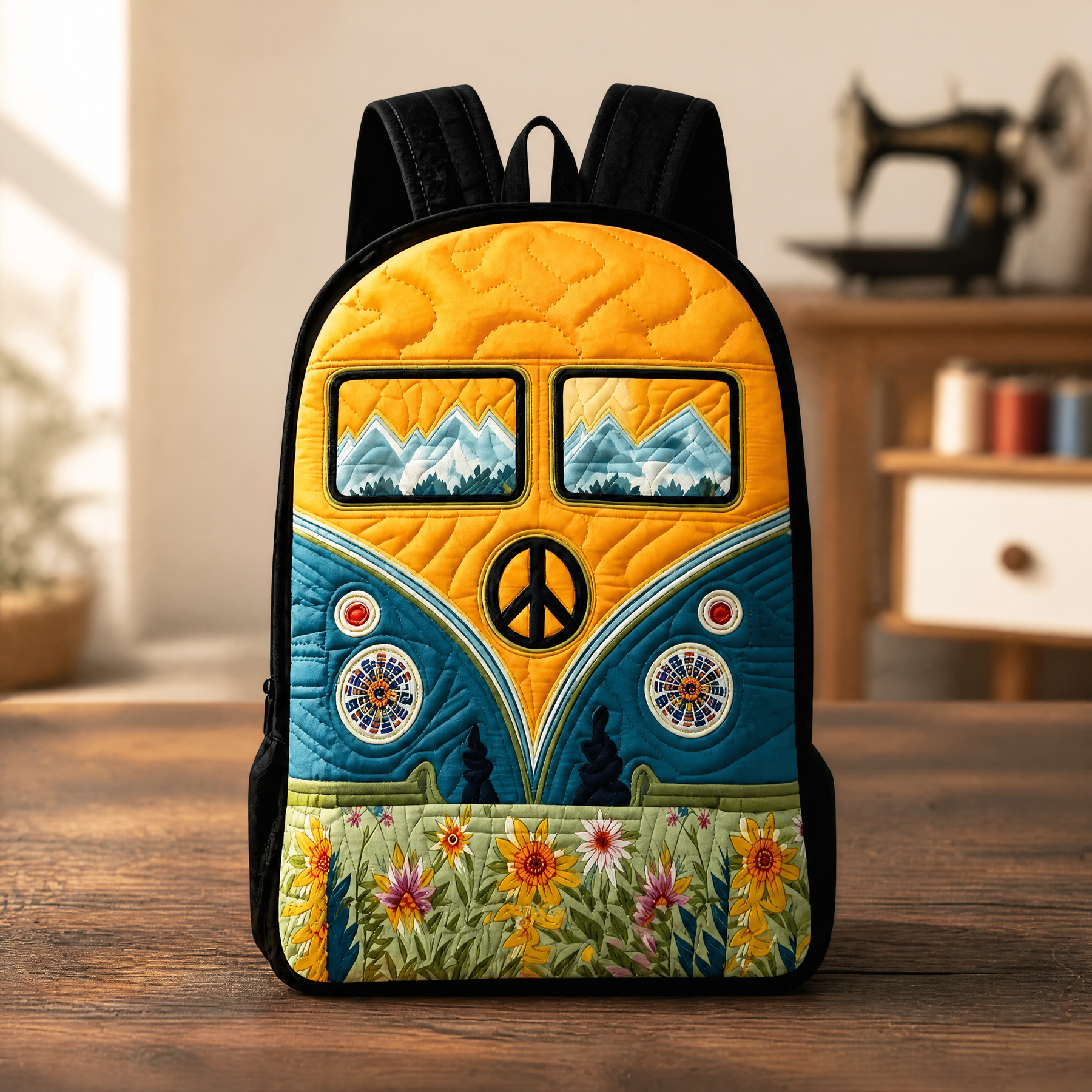 Zaino Trapuntato Camper Vintage con Spallacci Neri