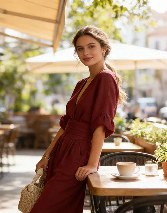 Renata | Tuta elegante con scollo a V e gamba larga