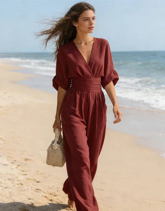 Renata | Tuta elegante con scollo a V e gamba larga