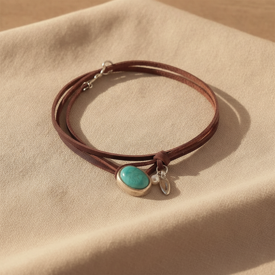 Agnese™ - Choker in Pelle con Turchese